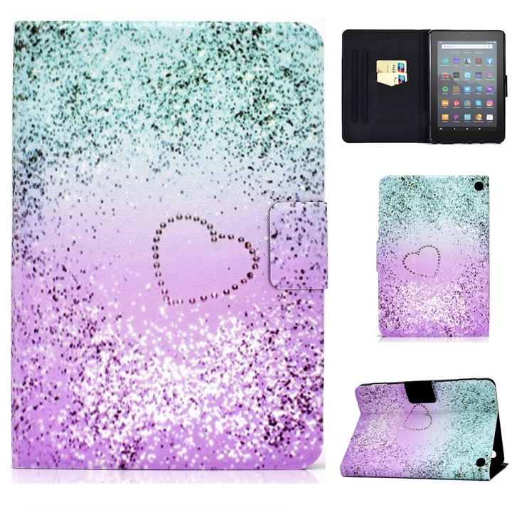 Amazon Kindle Fire 7 2022 tablet tok, lapos bőr, elektromosan vízszintesen festett, Quicksand szeretettel, halványrózsaszín