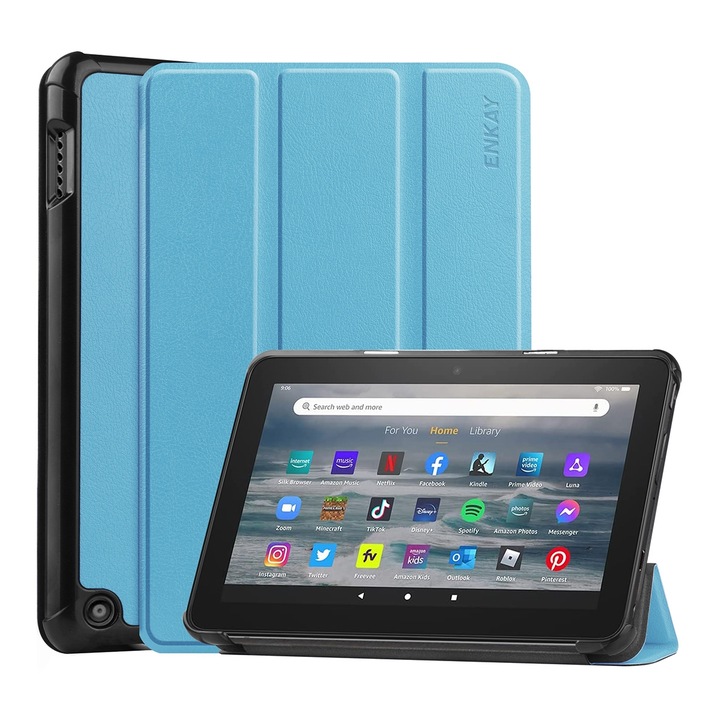 Husa tableta pentru Amazon Fire 7 12th 2022, piele smart, tip carte cu suport, inchidere magnetica, albastru deschis