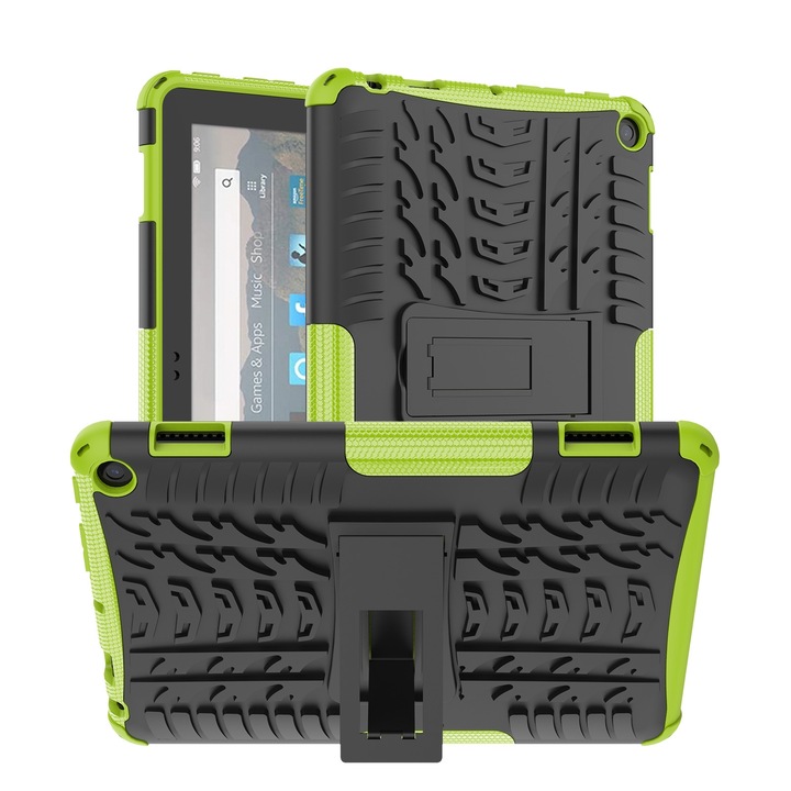Husa tableta pentru Amazon Kindle Fire HD 8 2022, textura anvelopa TPU + PC, cu suport, Verde