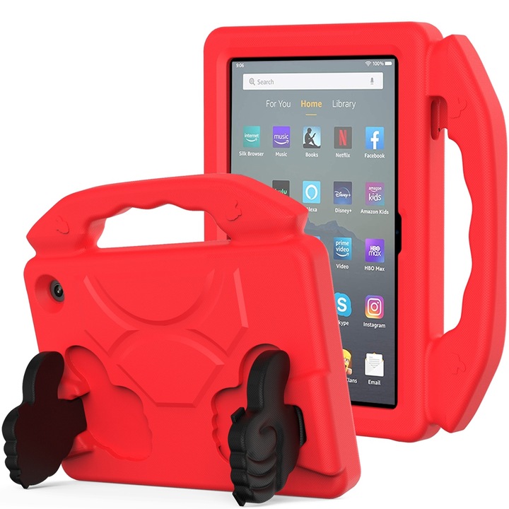 Husa tableta pentru Amazon Kindle Fire 7 (2022), copii EVA anti-soc cu suport deget (rosu)