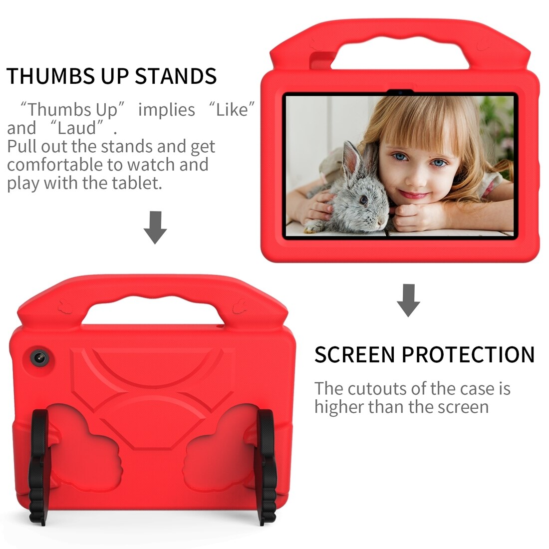 Husa tableta pentru Amazon Kindle Fire 7 (2022), copii EVA anti-soc cu suport deget (rosu)