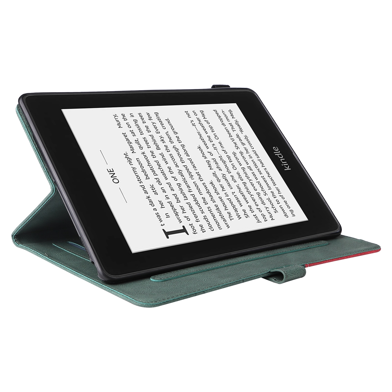 Husa tableta pentru Amazon Kindle Paperwhite 4 / 3 / 2 / 1, piele PU, design orizontal duocromatic, cu suport, sloturi pentru carduri, functie somn/trezire, Verde