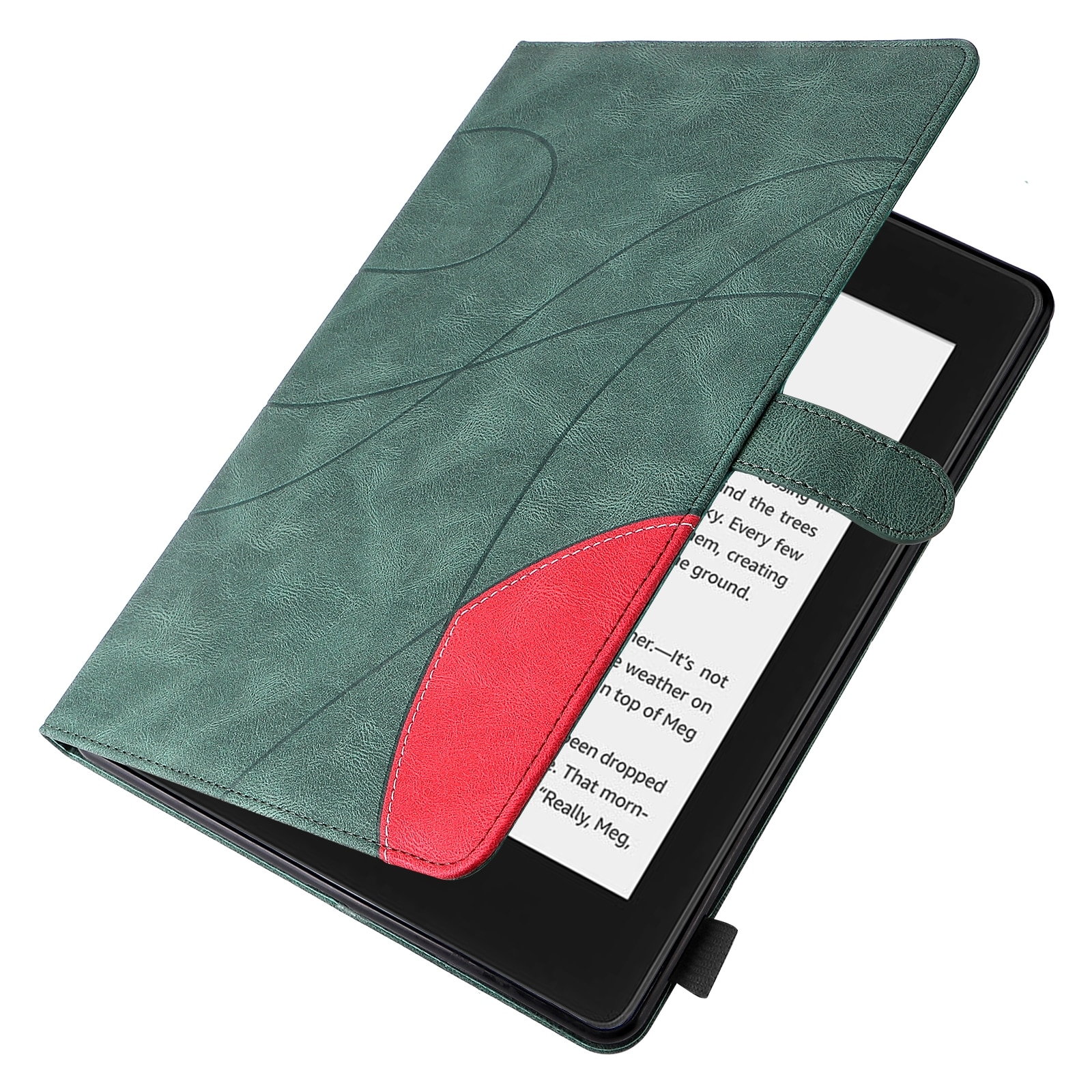 Husa tableta pentru Amazon Kindle Paperwhite 4 / 3 / 2 / 1, piele PU, design orizontal duocromatic, cu suport, sloturi pentru carduri, functie somn/trezire, Verde