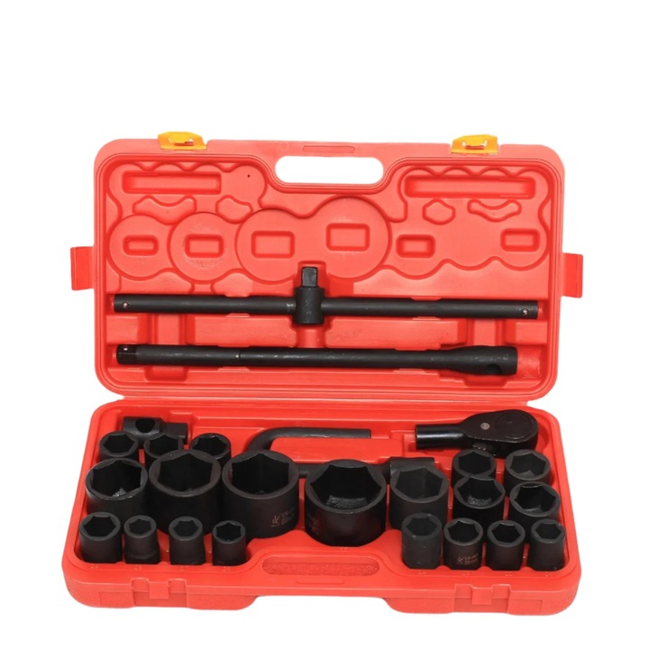 Комплект ударни гаечни ключове, 26 части, 21-65 мм, хром-ванадиев, тъмночервен