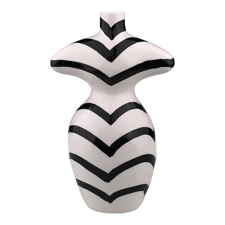 Vaza din ceramica in forma de siluieta, 16x27 cm, alb-negru