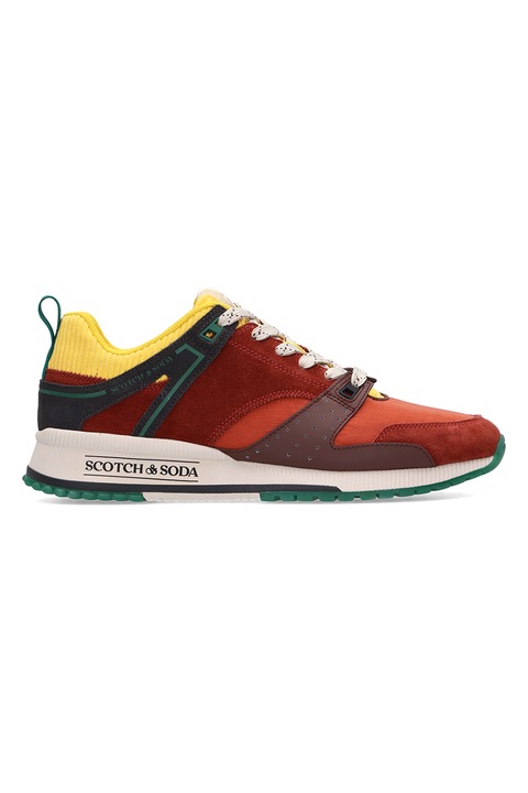 Scotch & Soda, Nyersbőr és bőr sneaker, Sárga/Sötétpiros/Mandarinszín