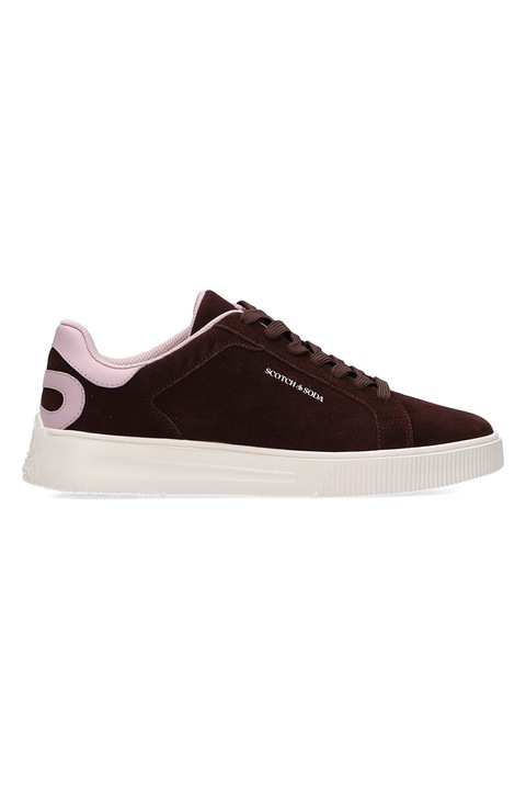 Scotch & Soda, Pantofi sport low-cut de piele intoarsa, Maro cognac/Roz pastel
