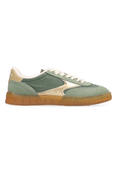 Scotch & Soda, Pantofi sport cu talpa plata si garnituri de piele intoarsa, Auriu/Verde feriga
