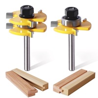 Set de 2 Freze T&G (Tongue & Groove) pentru Prelucrat Lemn - Taietura T, 1/4" Shank, 3 Dinti Reglabili, Adancime Taiere 1/2", Grosime Material 3/4", Ideal Tamplari, Dulgheri, Proiecte DIY
