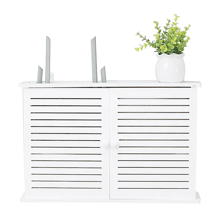 XMSJ vezeték nélküli router polc, falra szerelhető, 39x27cm, fehér