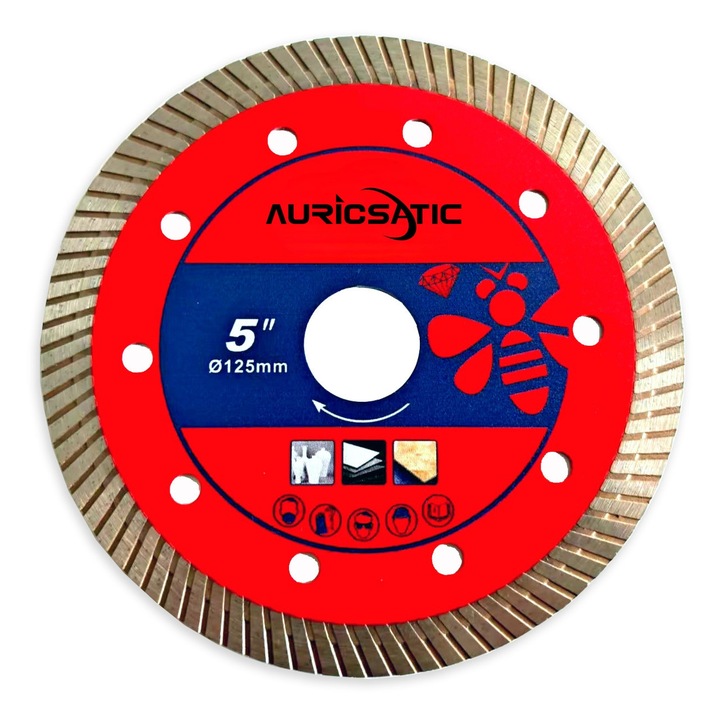 Професионален диамантен режещ диск, за мокро и сухо рязане; външен диаметър 125 мм, вътрешен диаметър 22,23 мм, дебелина на свредлото 1,4 мм, ширина на свредлото 8 мм, модел: ултрафина гофрировка;