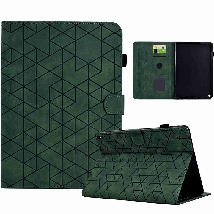Husa tableta pentru Amazon Fire HD 10 2021, piele PU + TPU, tip design rhombus, functionalitate inteligenta, verde