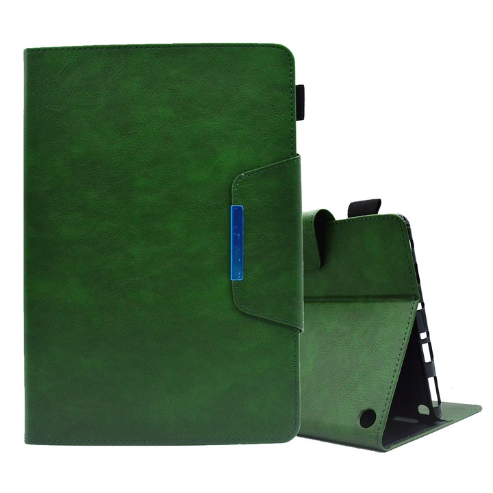 Husa tableta pentru Amazon Fire HD 10 / HD 10 Plus 2021, textura din piele catifelata, cu clips magnetic, verde