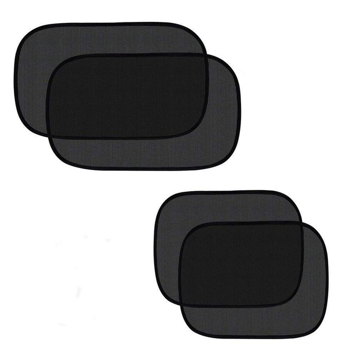 Set 4 parasolare pentru geamuri auto cu absorbtie electrostatica, Nylon/PVC, protectie UV， Include 2 parasolare de 50*30 cm si 2 parasole de 44*38 cm