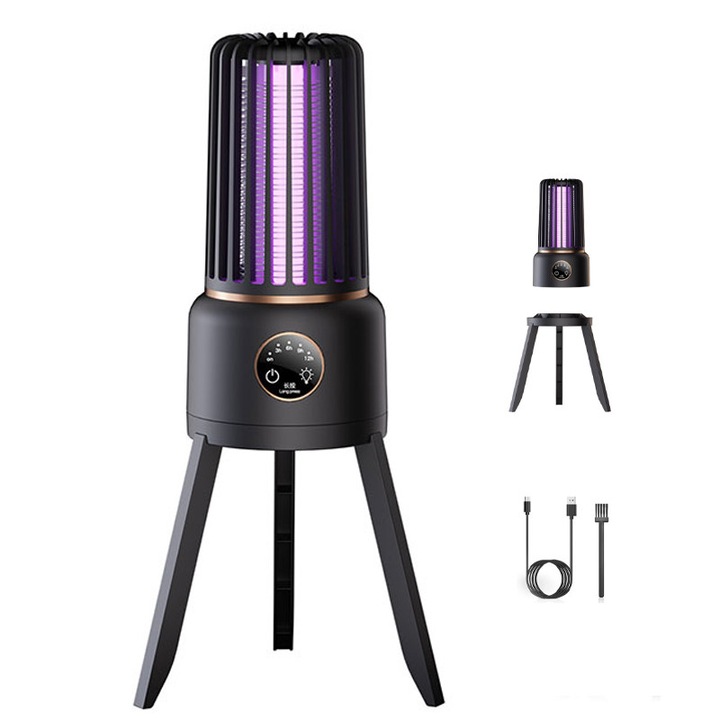 Lampa UV anti insecte, Garsonal®, 3600V, 50m raza, Incarcare rapida de Type-C, Autonomie de 30 de ore, Musculite, Impotriva Insectelor, Radiatie 360°, Interior sau Exterior, Silentioasa, Negru