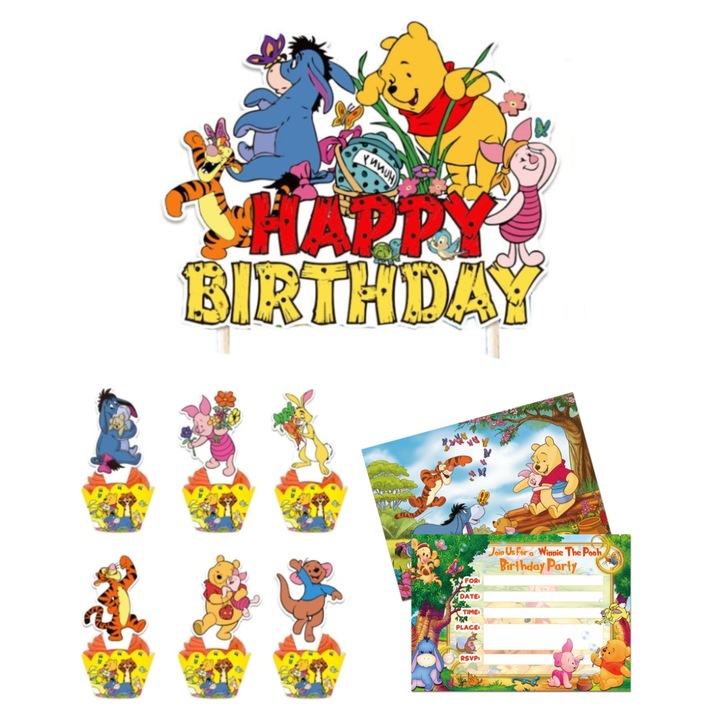 Set Accesorii Petrecere Winnie the Pooh, 23 bucati, Multicolor