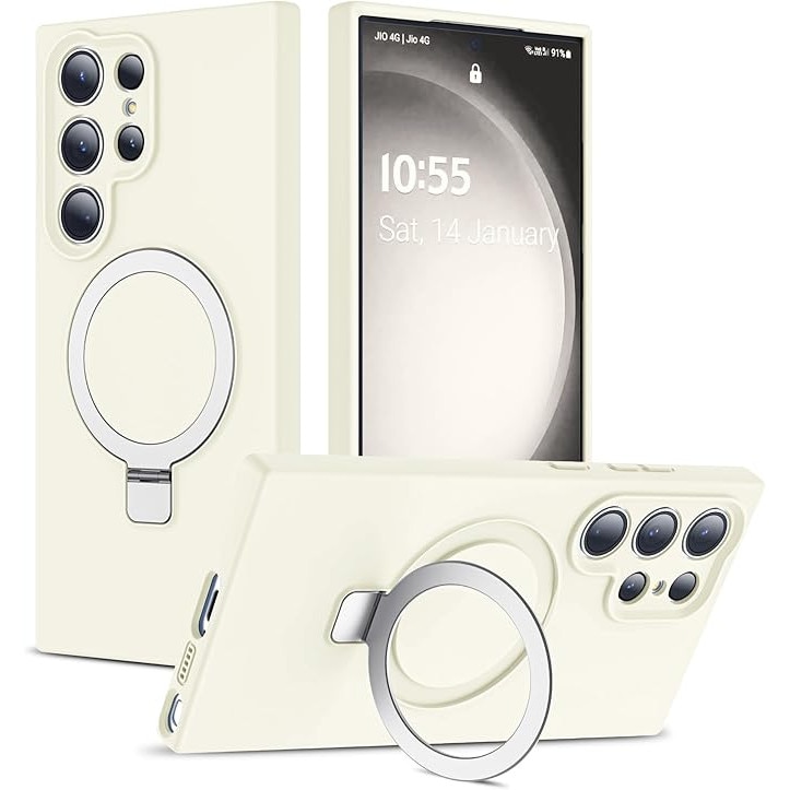 Husa telefon pentru Samsung Galaxy S25 Ultra, silicon moale, suport magnetic, protectie militara, ultra-subtire, BEJ