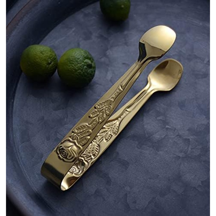 Cleste din inox cu design clasic cu trandafir, 11cm, pentru cuburi de zahar