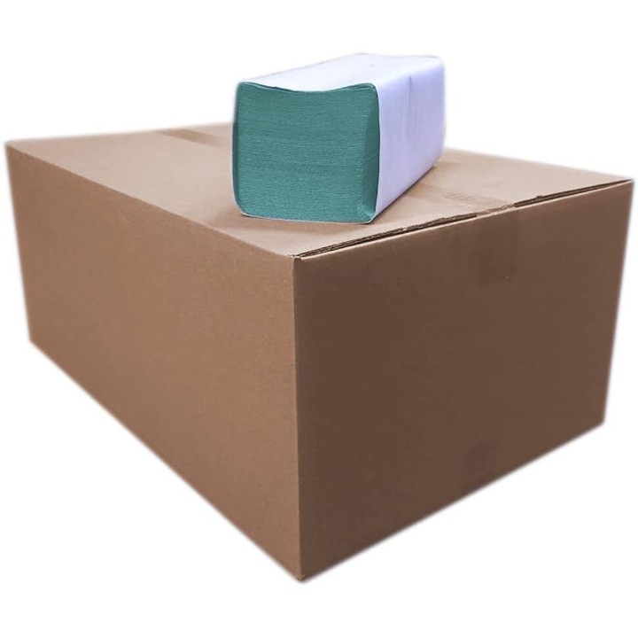 Prosop De Hartie Servetele Pliat Tip V Zz Z Fold, Netuno, 2 Straturi 200 Buc 22 x 21 cm Pentru Dispenser, Absorbant Si Durabil, Ideal Pentru Birouri Si Scoli, Verde