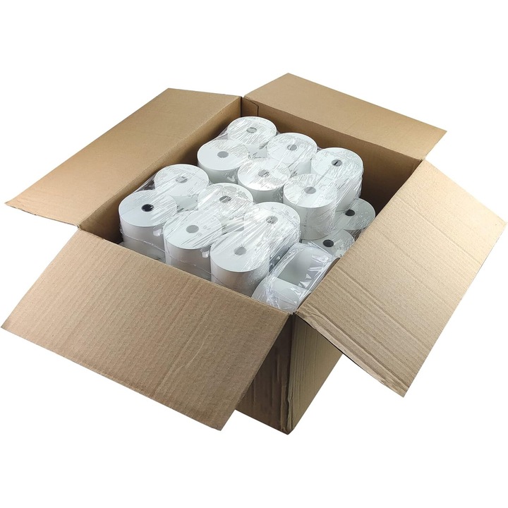 Hőpapír tekercsek, Netuno, 57 mm 80 m - 54 tekercs/csomag, Hőérzékeny papír 48 G/m², Számlálóeszközökkel kompatibilis, Fehér