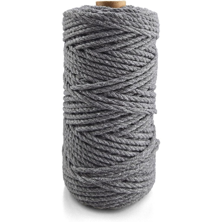 Makramé zsinór, Netuno, Weba, 100% pamut, egyszerűen sodrott, 3mm x 50M, 3 rétegű, ideális makramé és kézműves projektekhez, szürke