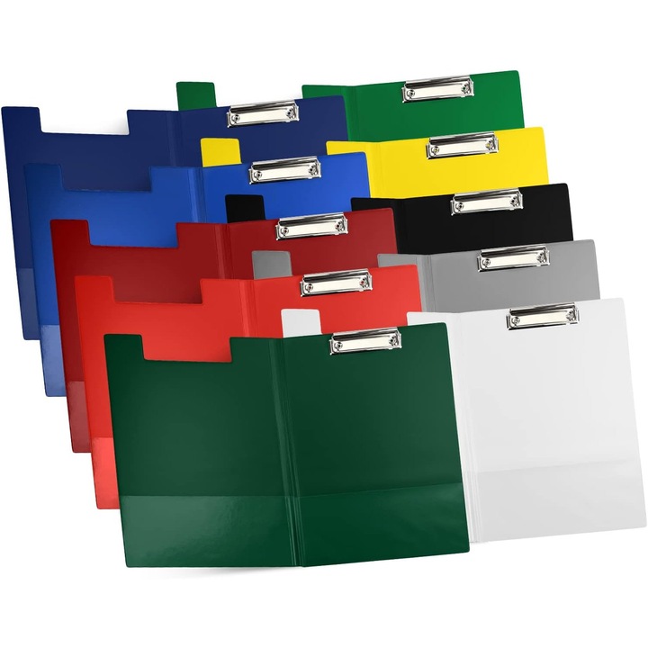 Set Clipboard Din A4, Netuno, Polipropilena, 32.5 x 23.5 cm, Buzunar Interior, Suport Pentru Stilou, multicolor, 10 buc