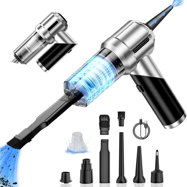 Aspirator auto 4 in 1, 18000PA, design pliabil 90, argintiu, 6000 mAh