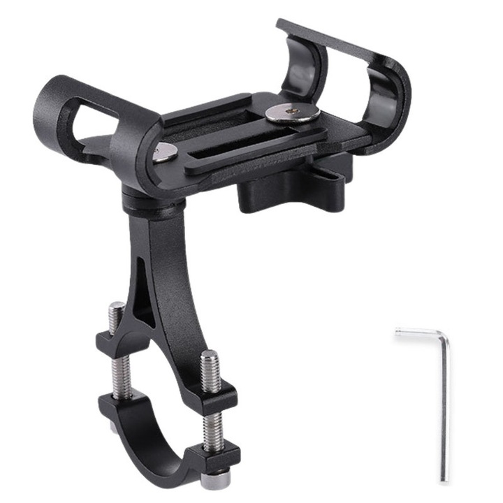 Suport telefon pentru bicicleta/motocicleta, aluminiu, suport pentru telefon mobil, reglare la 360°, Potrivit pentru biciclete, motociclete, biciclete electrice, negru