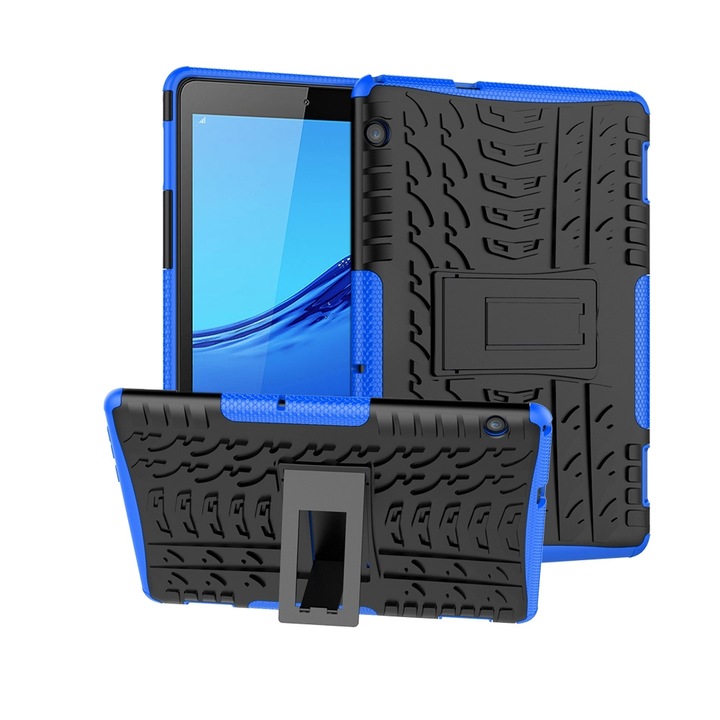 Husa tableta pentru Huawei MediaPad T5, material TPU + PC, textura de anvelopa, rezistent la socuri, cu suport (Albastru)