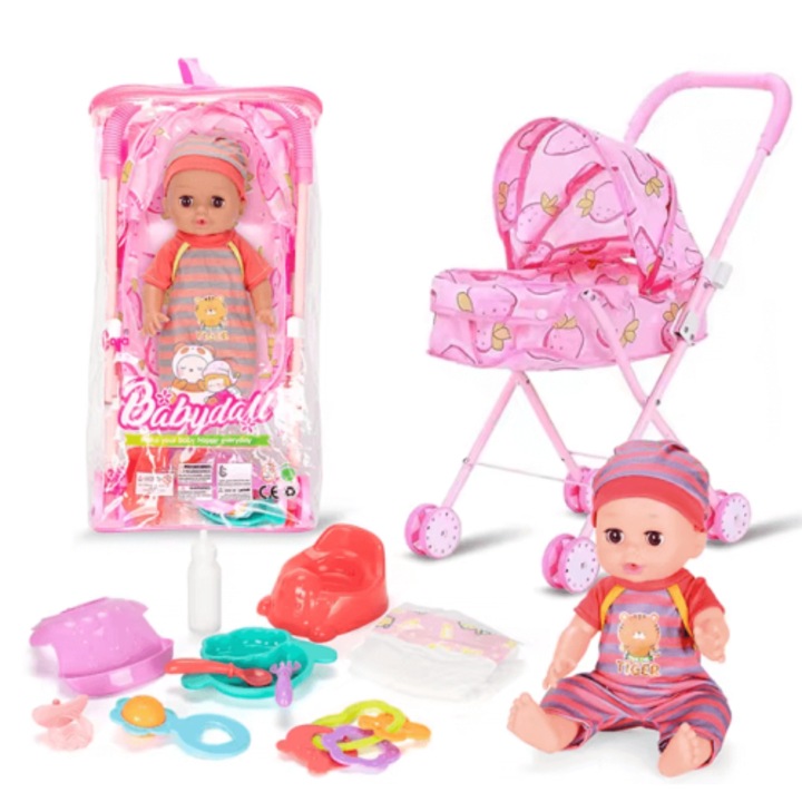 Кукла бебе, Sonne, Mabel, Пишкаща, С розова количка и аксесоари