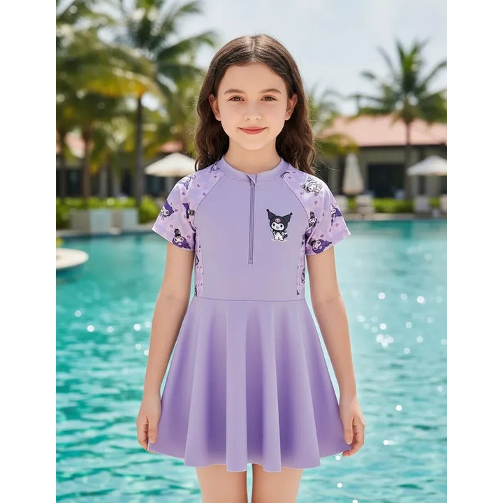 Costum baie cu imprimeu Kuromi plaja stil dragut baie fata draguta rochie dintr-o bucata protectie UV vara material usor respirabil desene animate la mare vacanta petrecere la piscina Petrecere tematica carnaval, XL