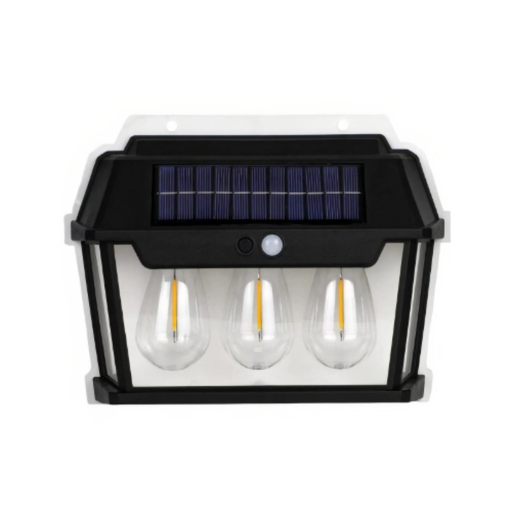 Соларна LED стенна лампа със сензор за движение 17x21см, с 3 крушки
