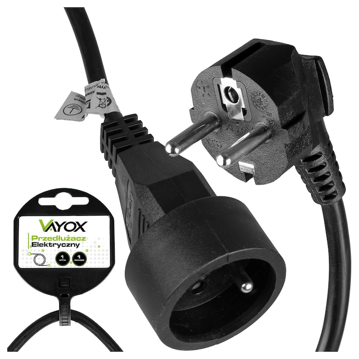 Vayox VA0310-3B Електрически удължителен кабел, 1 гнездо 3 м, черен