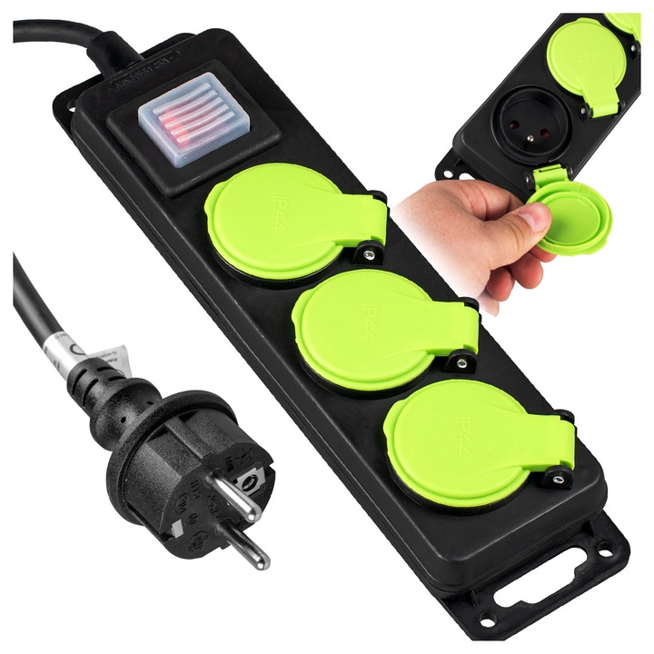 Hosszabbító kábel 3m Vayox VA0376-3 kerti/épületi IP44, 3 aljzat, fekete