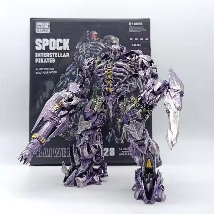 Фигурка на робот-трансформер 2 в 1, Shockwave Alloy Edition – 20 см трансформиращ се робот/танк, метална/ABS/PVC конструкция, енергийно оръдие и острие (подаръчна кутия от серията Studio)