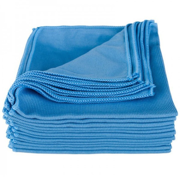 Pachet 12 lavete profesionale din microfibra Premium pentru suprafete din sticla, 38x40 cm, albastre