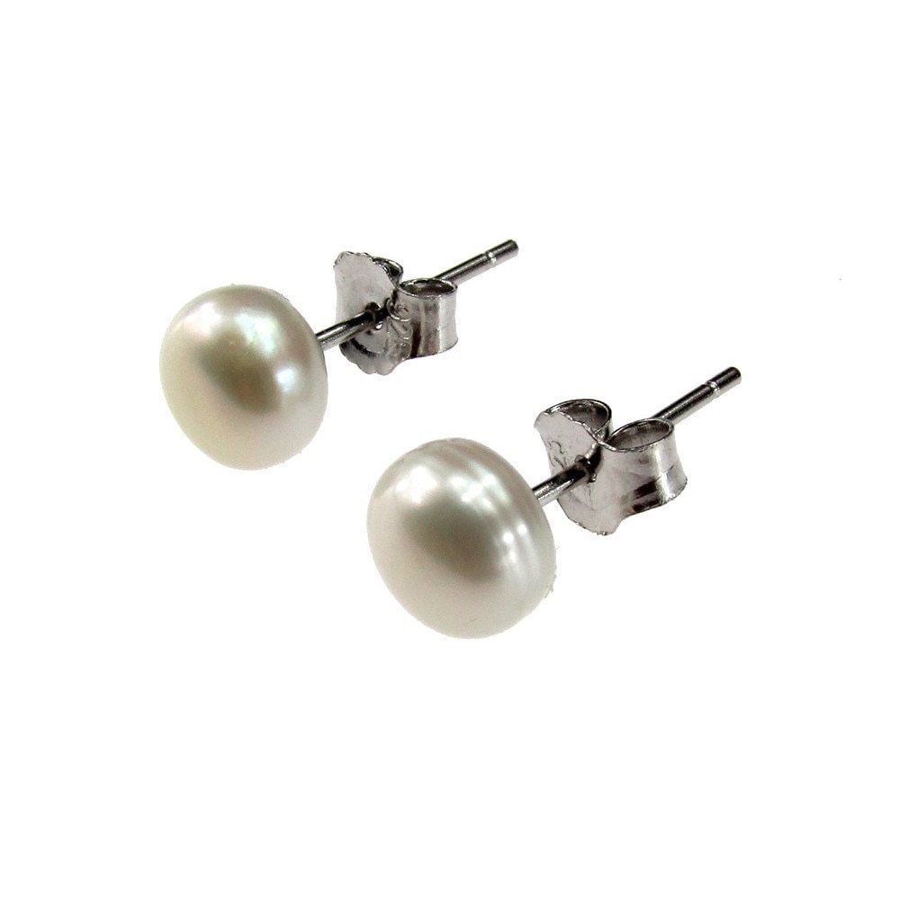 Cercei argint cu perle de cultura albe 6 MM, GlamBazaar, 6 mm, cu Perle, Alb, tip cercei de argint 925 cu pietre naturale
