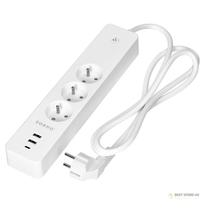Удължителен кабел с 3 гнезда, 2xUSB, Wi-Fi, бял