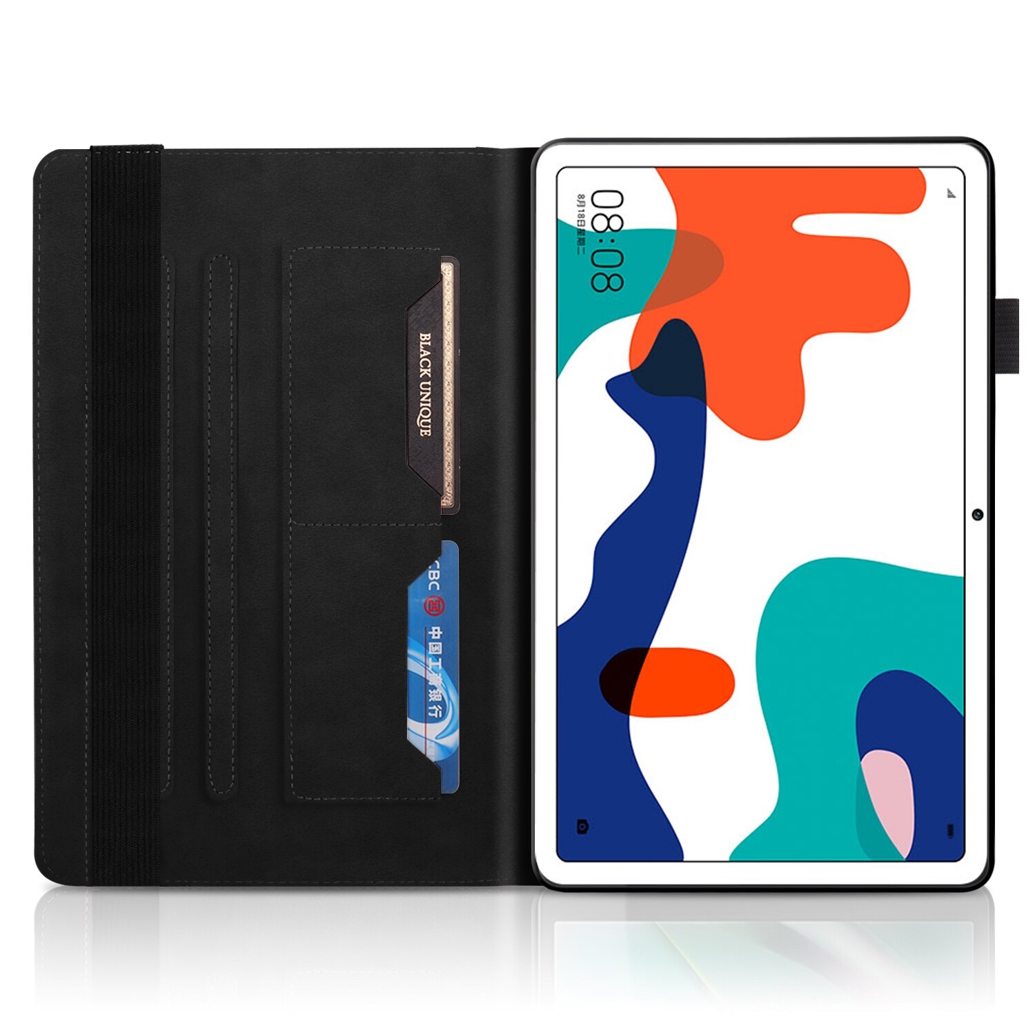Husa tableta pentru Huawei MatePad 10.4 inch serii Life Tree, tip carte orizontala din piele cu suport, sloturi pentru carduri si pentru creion, Negru