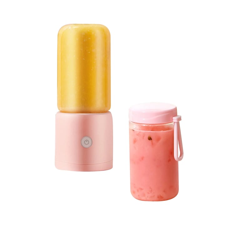 Blender portabil fara fir, 400ml, cu doua cani, motor puternic 21.000 RPM, albastru