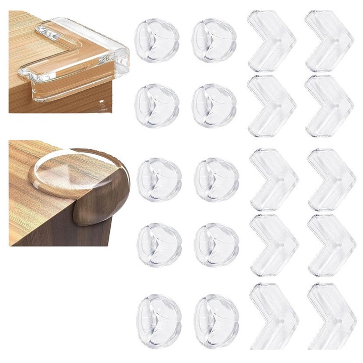 Комплект от 20 протектора за ъгли за защита на деца от ъгли на мебели, подходящи за ъгли и ръбове на маси, прозрачни
