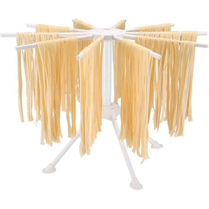Suport pliabil pentru paste, PsAyl, 10 brate, Plastic, 28x16.8cm, Alb