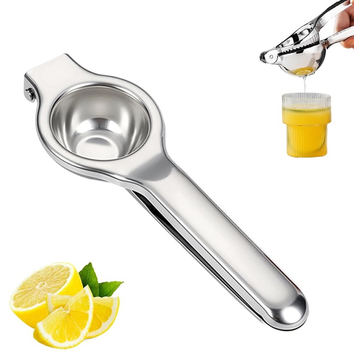 Ръчна сокоизстисквачка за цитруси с ергономична дръжка, ръчна сокоизстисквачка за лимони, неръждаема стомана, за лимони, лайм, киви, грозде и други цитрусови плодове, 20.5 см x 6 см
