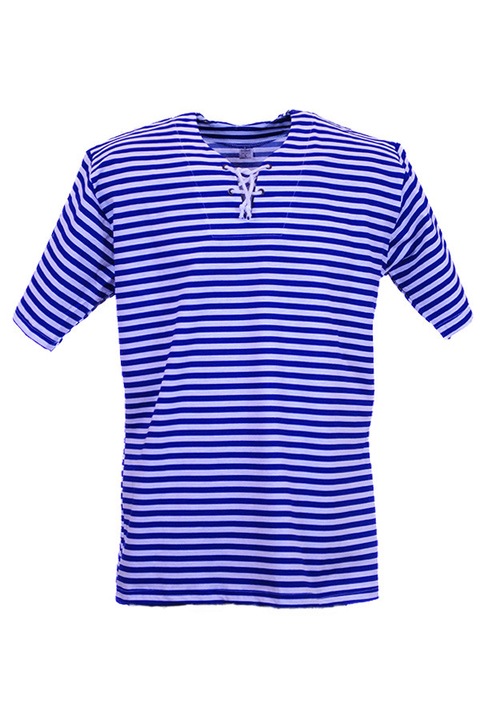 Férfi póló, Klasszikus, Tengerész, Rövid ujjú, Fűzős, Csíkos