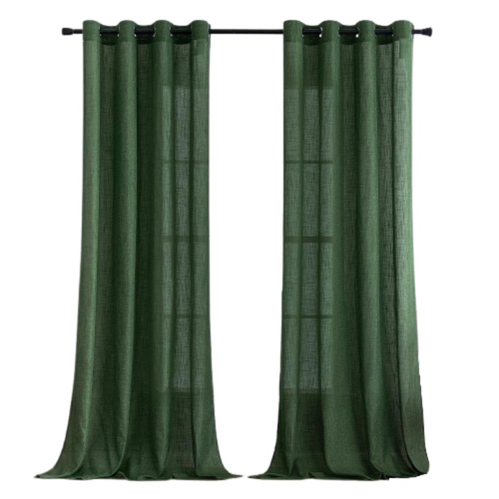 2 db-os függönygarnitúra MIULEE, 140 x 245 cm, félig átlátszó, karikákkal, sötétzöld