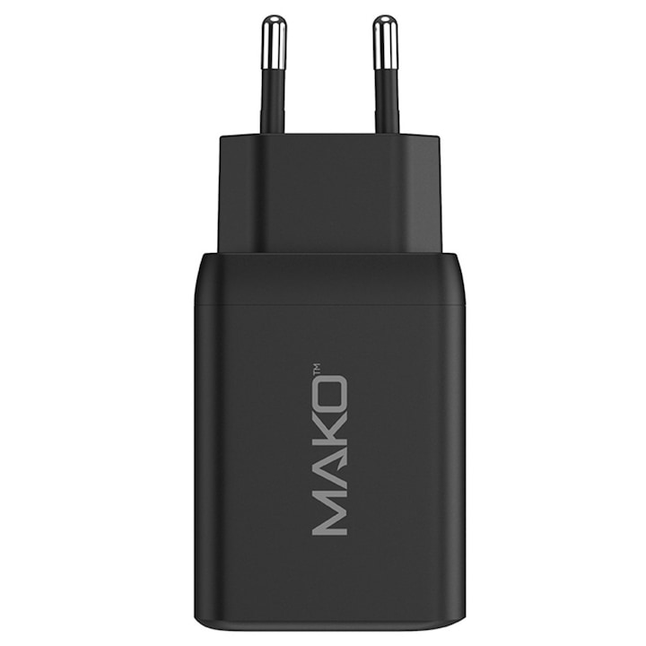 Mako Quick Charge 45W GaN2 hálózati adapter, 2x Type-C, EU, fekete