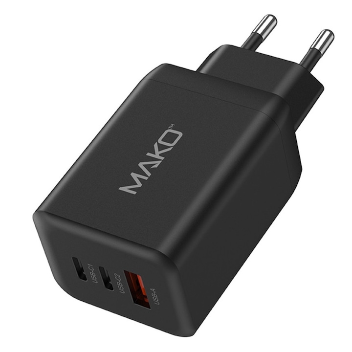 Mako Quick Charge 65W GaN2 Power Bank, 2x Type-C, 1x USB-A, EU, fekete