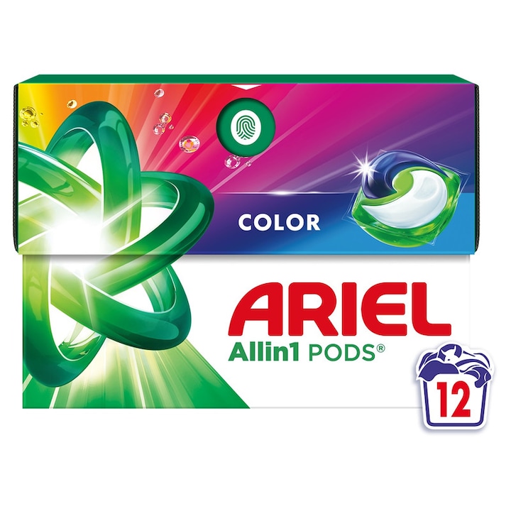Ariel All in One Pods Color автоматичен перилен препарат, капсули, 12 бр., за цветно пране