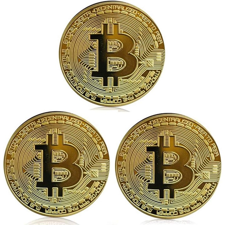 3 db aranyozott Bitcoin érme készlet, PsAyl, 40 mm, dekoratív, védő akril tokkal