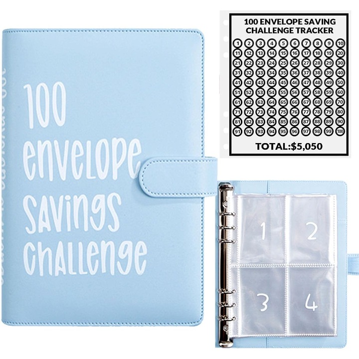 Set 100 Envelopes pentru Economisire, Albastru, 25 pagini, 24x17x3.5cm